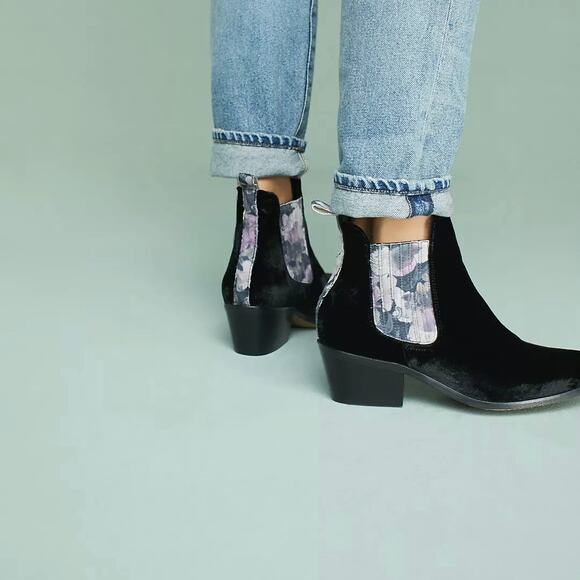 Shelly London Chelsea Boots Velvet Floral Ankle Booties Made in Spain Womens 9 - Picture 4 of 9